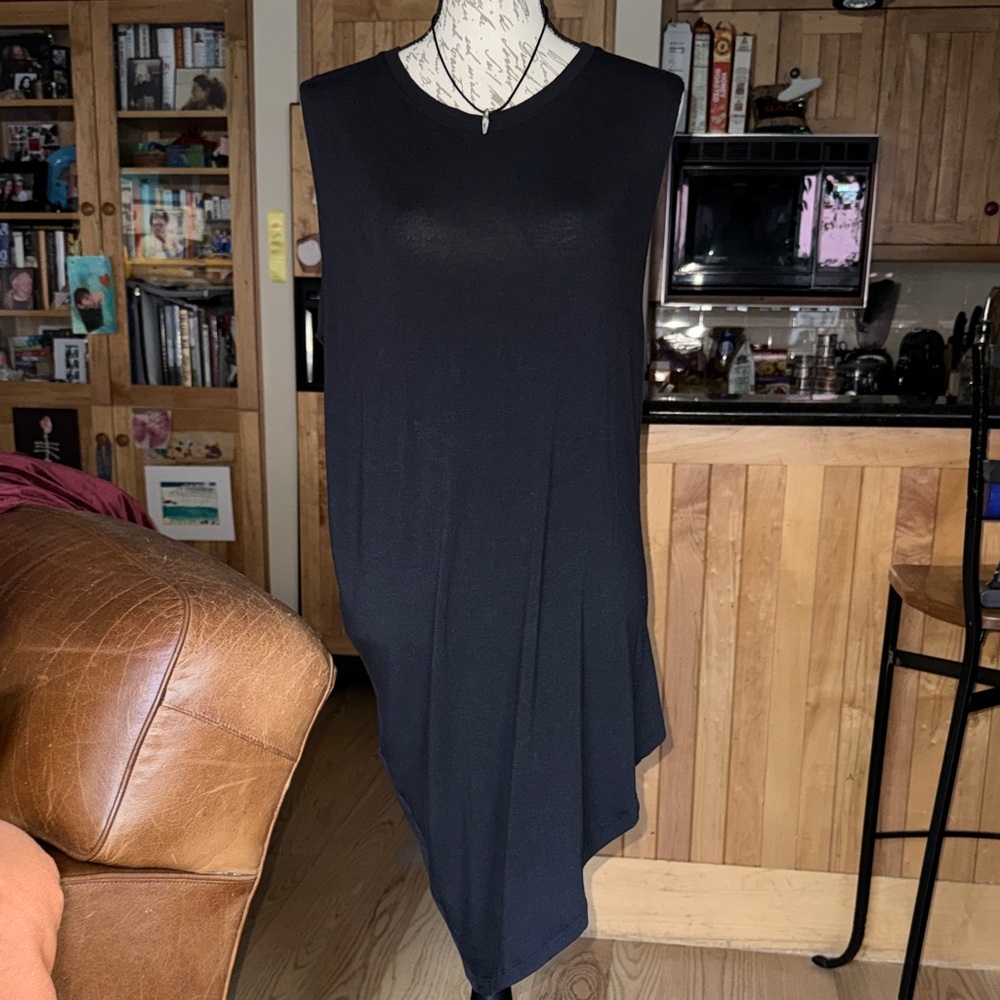 Athleta, Black Asymmetric Sleeveless Shirt Dress, Classic Minimal Style. Lt.